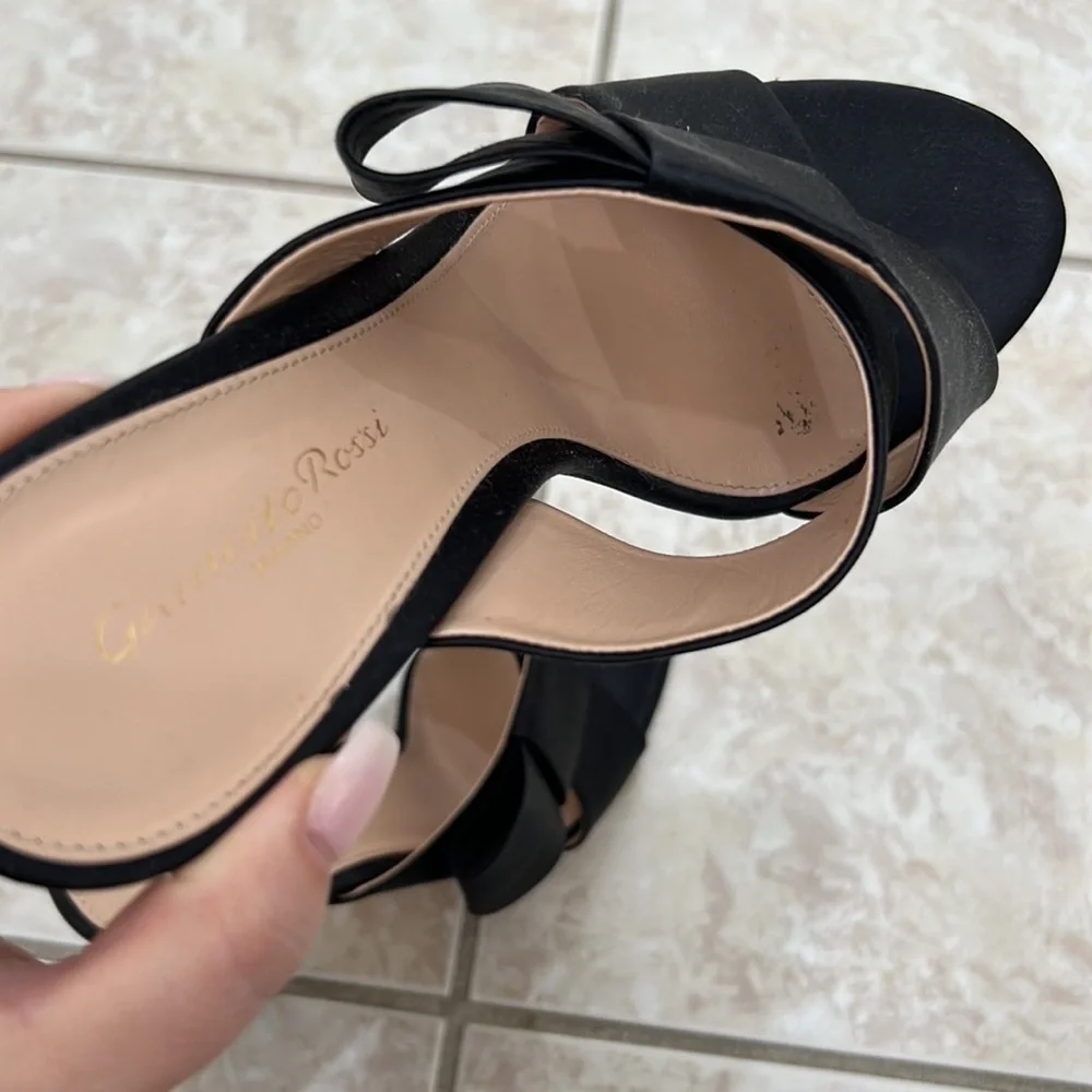 NEW Gianvitto Rossi BLACK Bow Mule Heeled Sandals